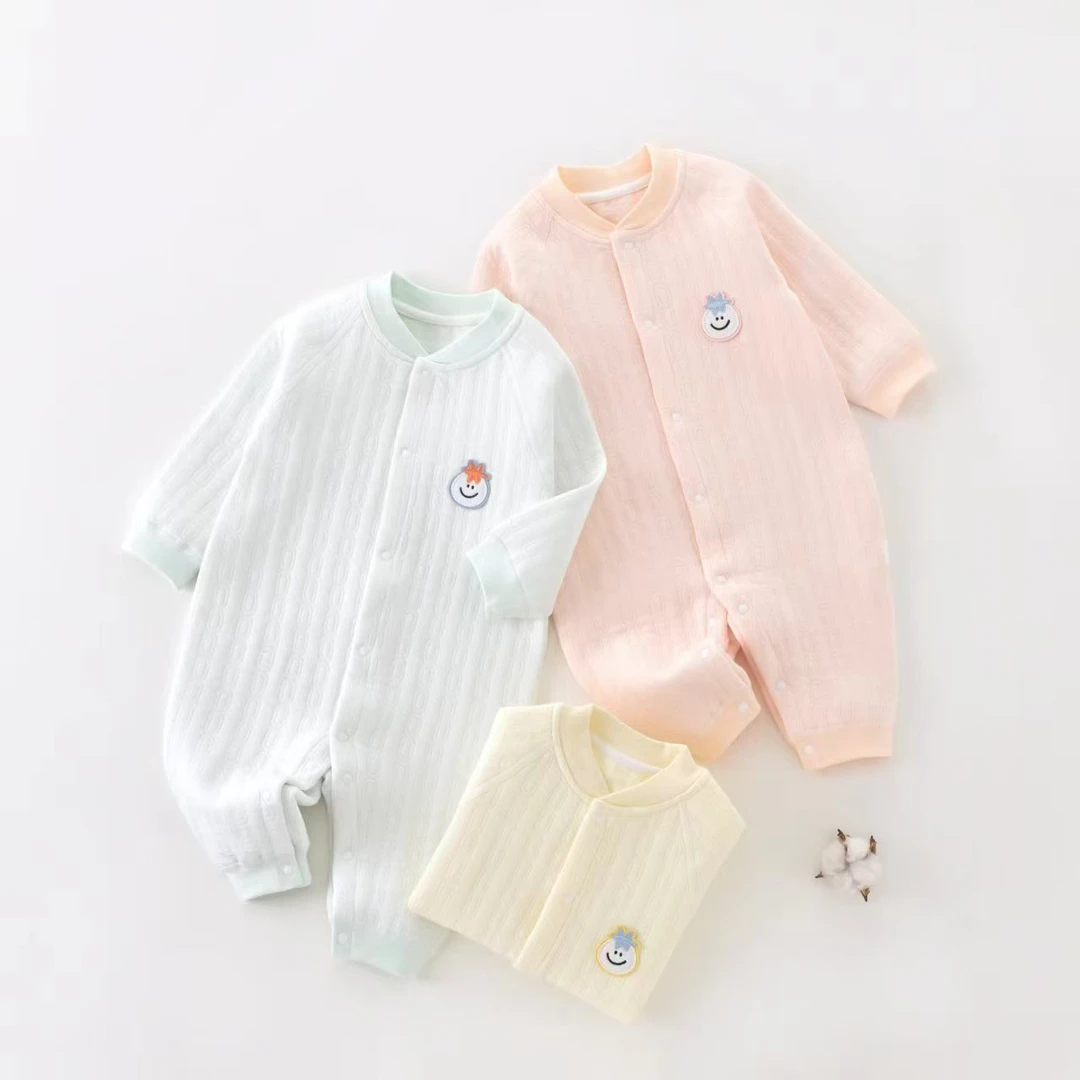 YB婴儿外出服宝宝新生婴儿秋冬保暖连体衣爬爬服三色笑脸0726