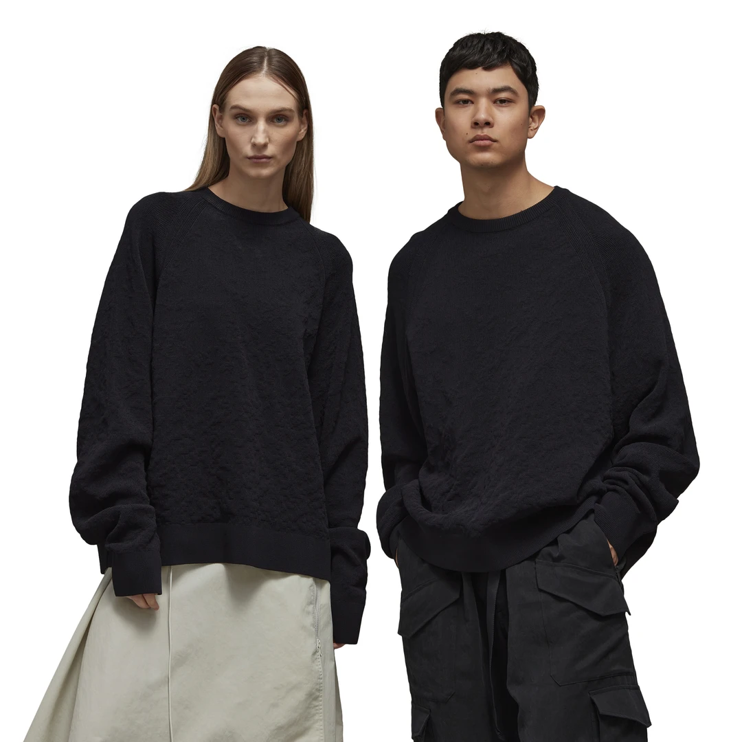 Y-3/Y-3（39-H63087）黑色浮雕感情侣休闲长袖纯色百搭针织衫