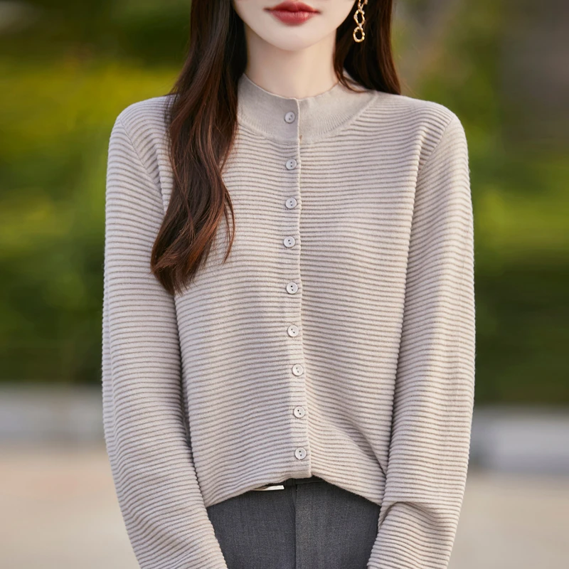 【燕尾纽扣开衫】秋冬精纺针织纯色外穿百搭显瘦长袖时尚圆领6871