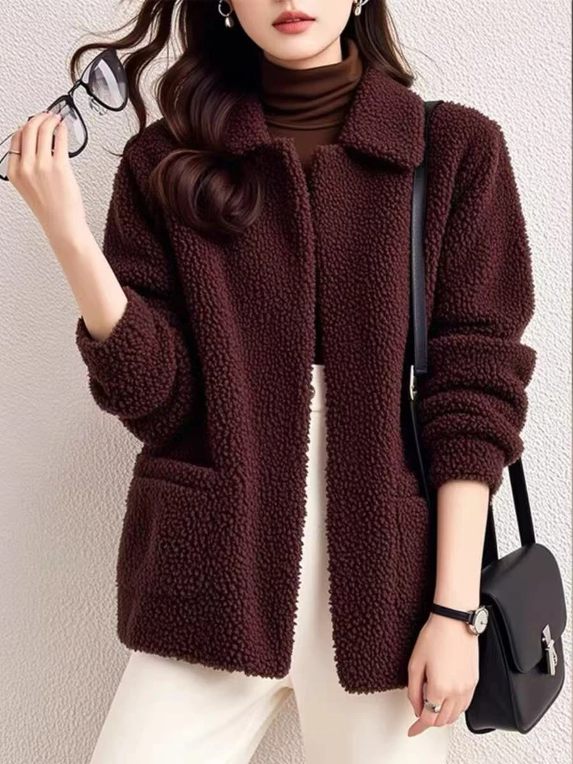 安格拉红摇粒绒夹克外套深秋初冬穿搭女2025新款气质加厚保暖上衣