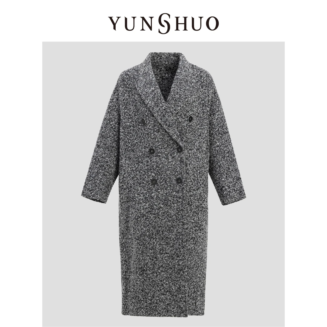 YUNSHUO允硕秋冬新品时尚百搭V领气质韩系温柔长款宽松大衣499154