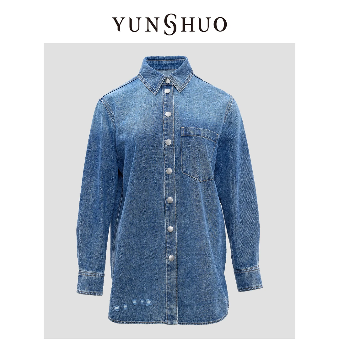 「流浪丹宁」允硕2024秋季新品百搭气质牛仔破洞渐变外套456158