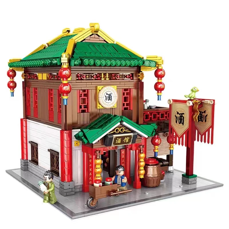 【组】潘洛斯中国风建筑拼装积木模型中华街景摆件-610010-610016