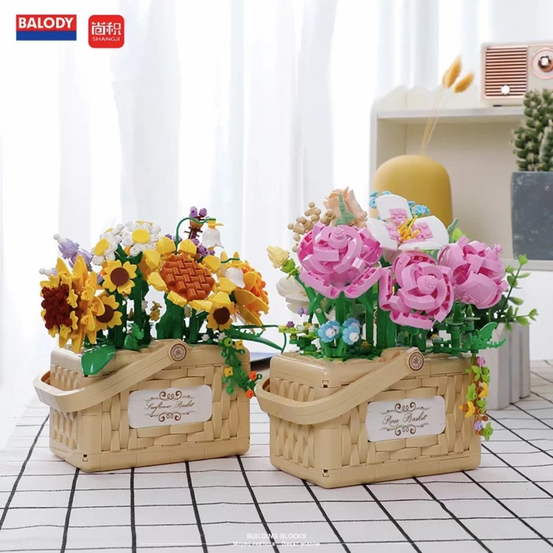 贝乐迪-悸动玫瑰花篮拼装积木模型玩具摆件女孩礼物-21071