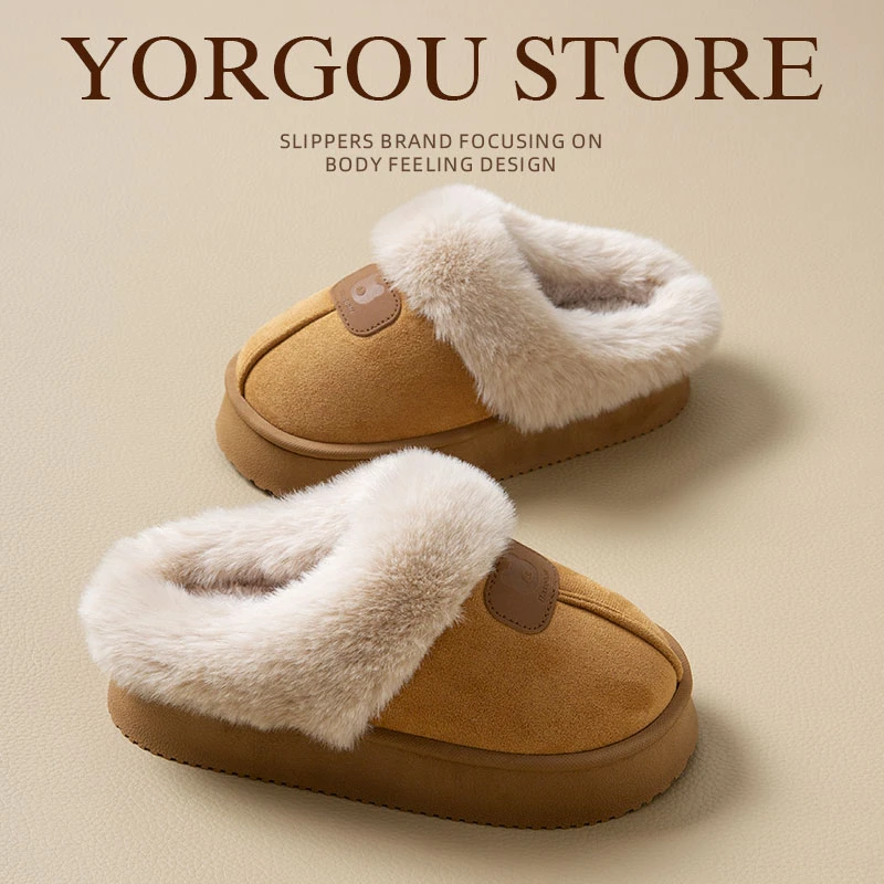 厚底棉拖鞋女士秋冬季外穿家居室内2025新款防滑保暖毛毛绒棉拖女