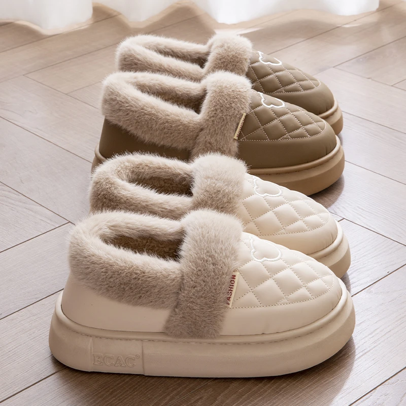 棉拖鞋情侣2025新款秋冬季情侣加绒加厚保暖防水毛毛领包跟拖鞋