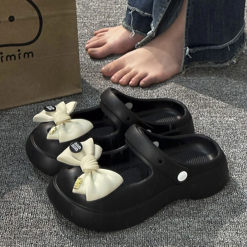 凉鞋女款2024新款夏季包头时尚厚底外穿蝴蝶结ins风护士洞洞鞋女