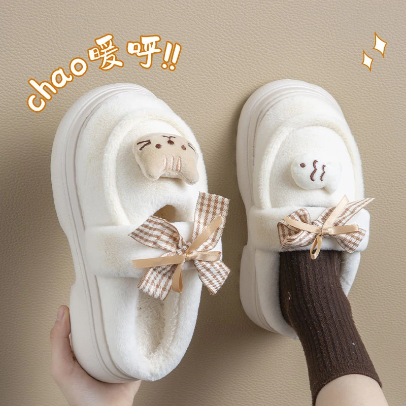 棉拖鞋女2025新款秋冬季外穿百搭时尚增高厚底防滑踩屎感拖鞋女士
