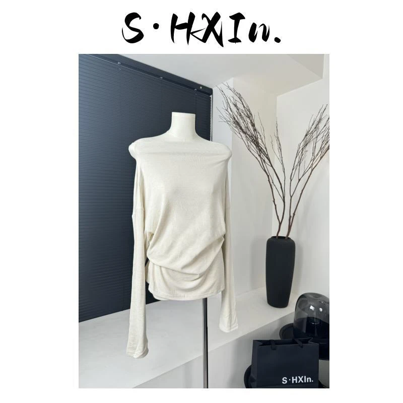 「S·HXIn.」新款修身显瘦斜肩一字肩多穿慵懒风上衣