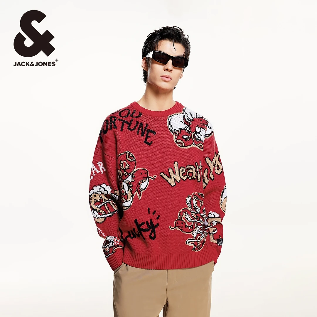 杰克琼斯新派简约春季新款CNY联名宽松提花毛衣针织衫内搭休闲男