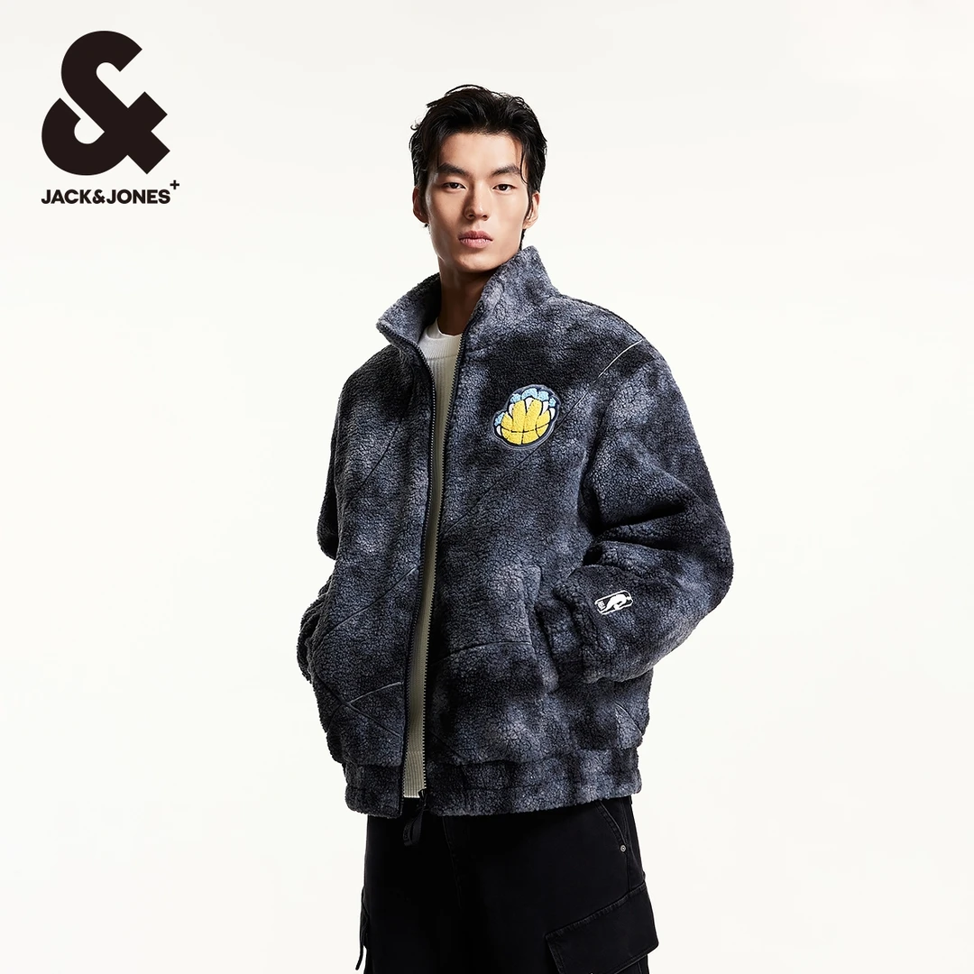 杰克琼斯冬季新款男士运动立领棉服NBA联名款灰熊队logo毛圈刺绣