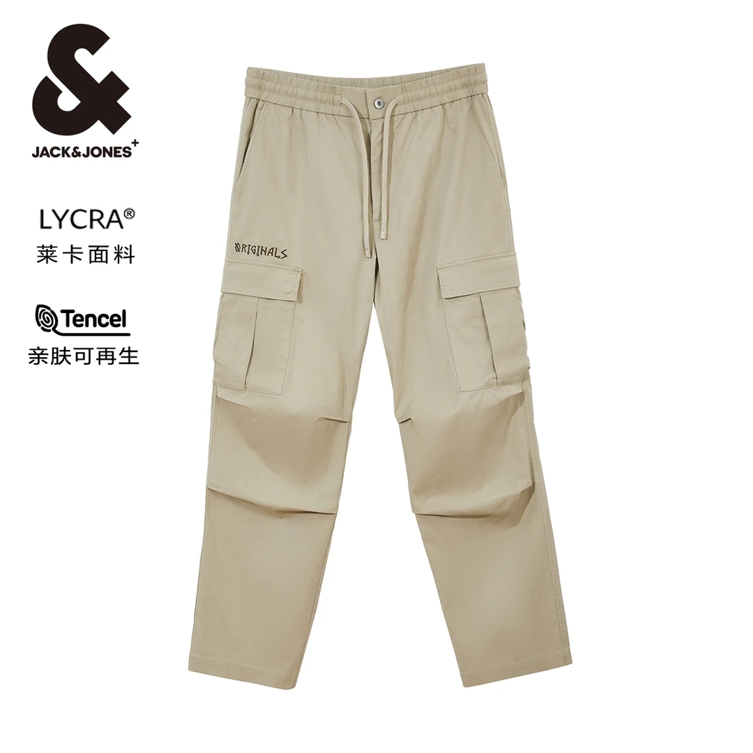 杰克琼斯秋季男士休闲裤抽绳字母刺绣宽松伞兵裤运动户外透气舒适