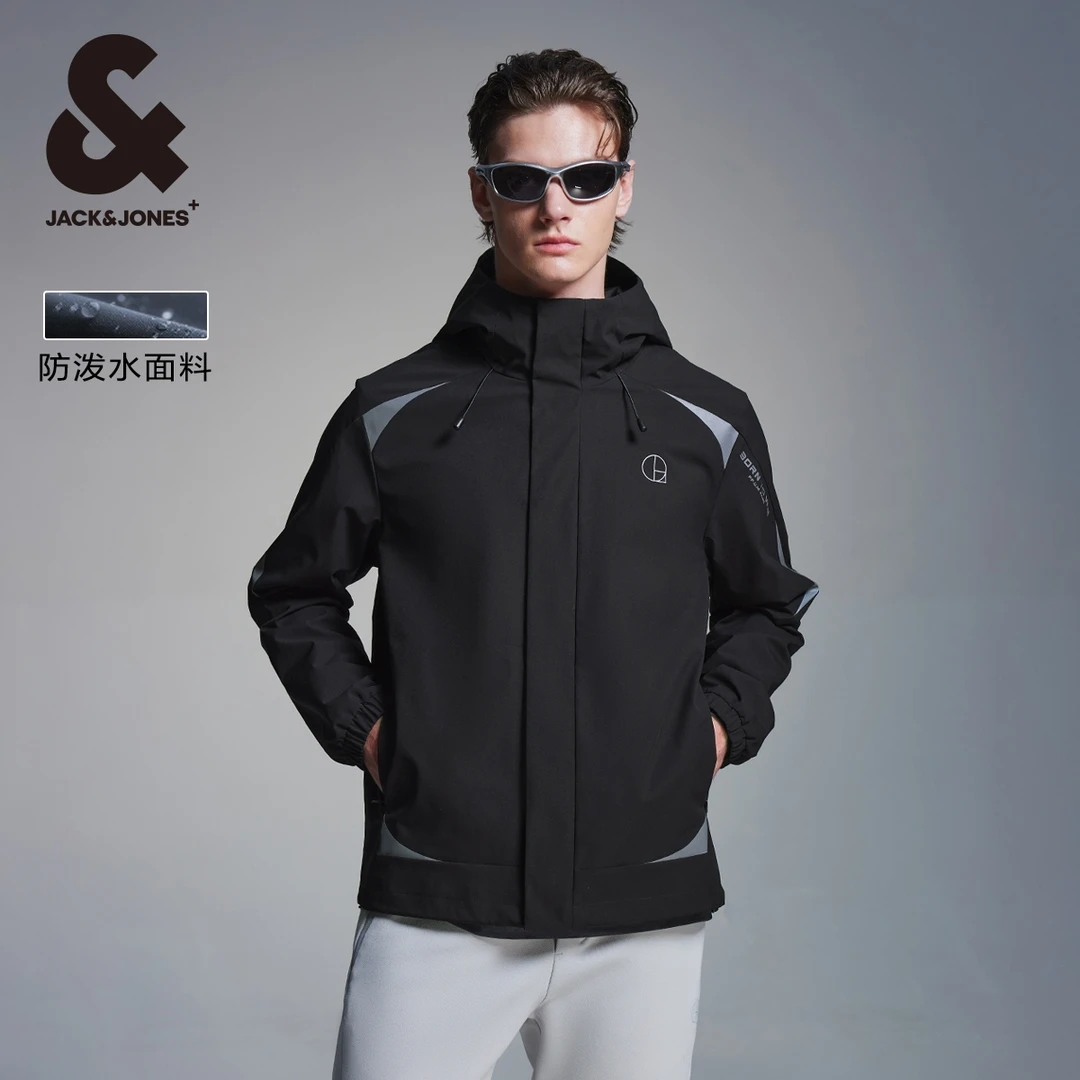 杰克琼斯秋季新款男士防泼水夹克连帽外套百搭户外反光潮高级感男