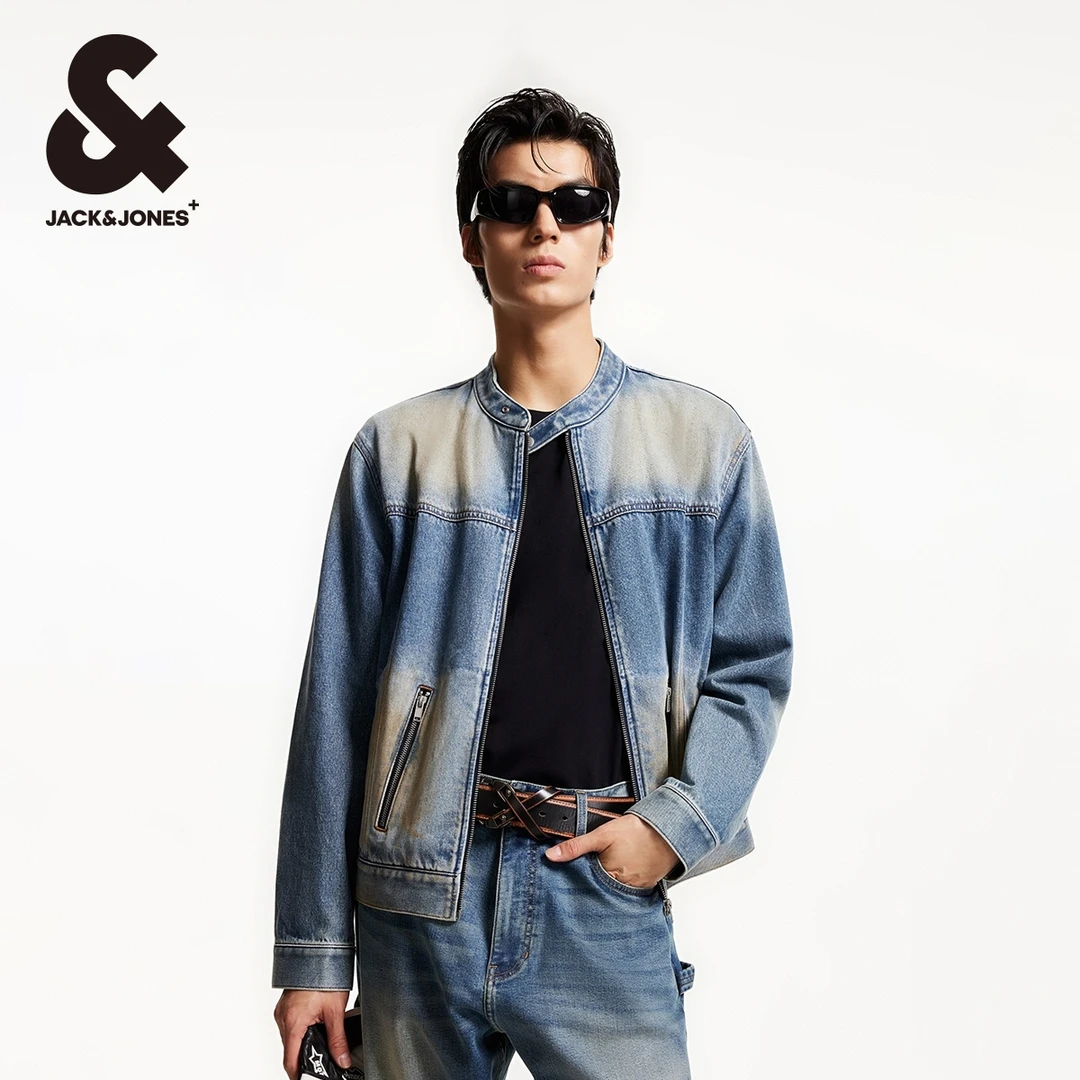 杰克琼斯春季新款时尚百搭衣身水略宽松立领牛仔夹克外套男款