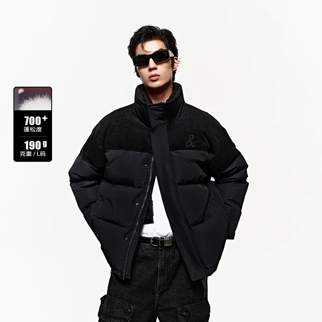 杰克琼斯冬季新款男士好羽绒服宽松休灯芯绒面包服外套男时髦穿搭