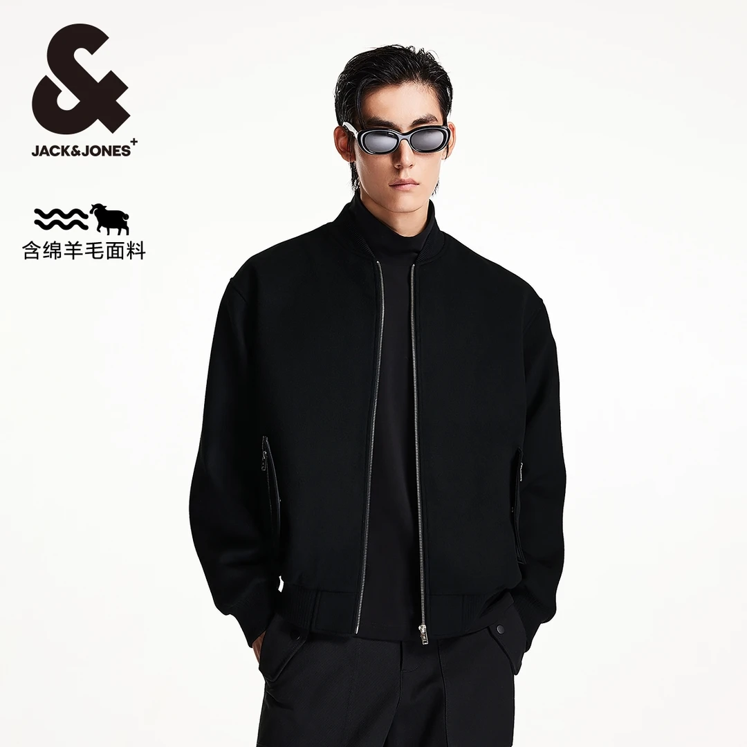 杰克琼斯冬季男士棒球领毛呢大衣舒适高级轻奢感休闲高级感男装