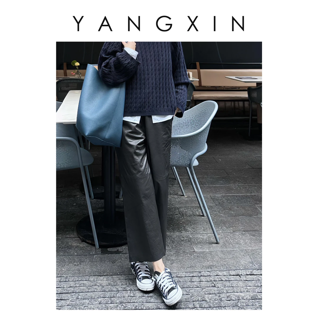 【无龄·杨昕】百搭藏肉显瘦松紧腰时尚宽松皮裤女九分裤FW8001