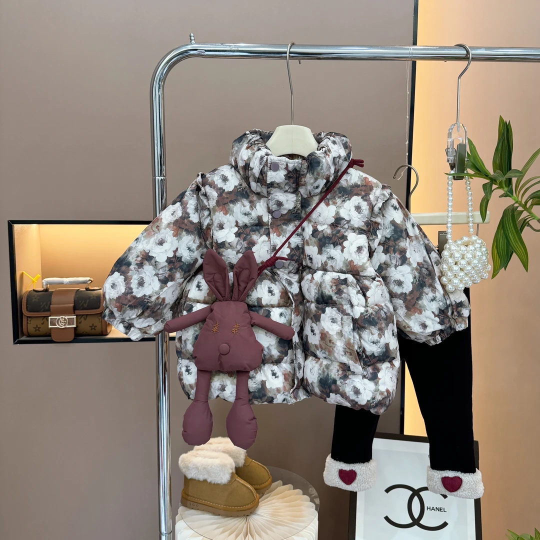 【90白鸭绒】长款童装羽绒服女宝宝儿童外套韩版冬季洋气大花朵