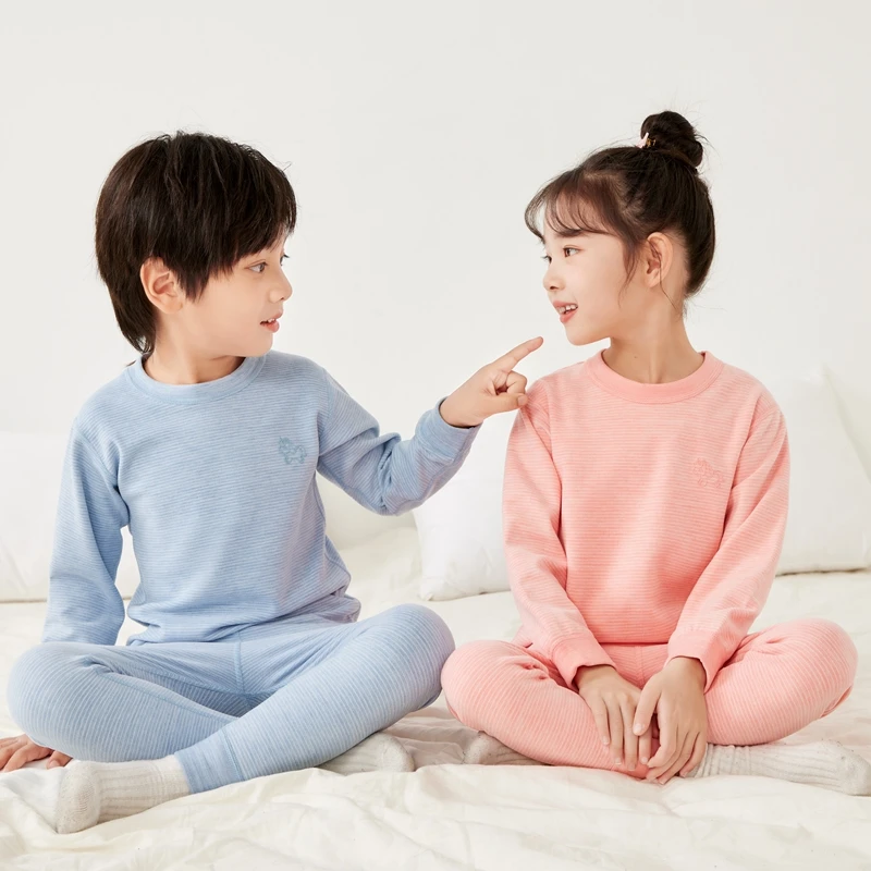 男女儿童雪绒保暖内衣套装打底秋衣秋裤中大童秋冬上领睡衣睡裤