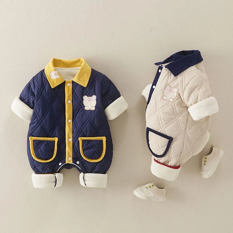 婴儿超萌连体衣秋冬2023新款宝宝保暖外出服可爱爬爬服新生儿哈衣