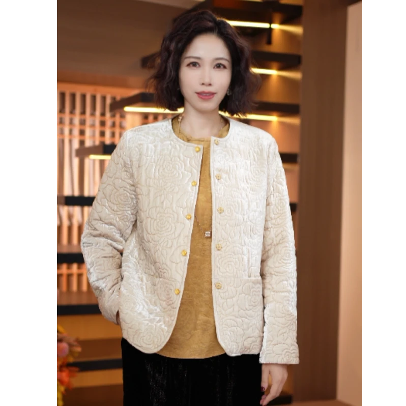 【老罗家】原创丝绒棉衣女桑蚕丝绒轻奢棉服新中式国风加棉时尚外套