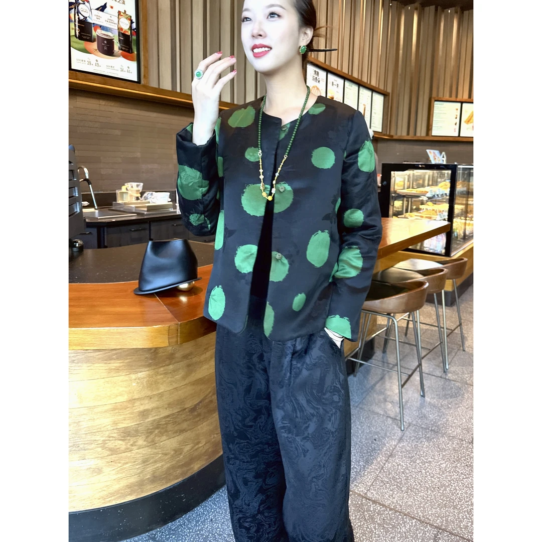 【老罗家】原创真丝棉衣桑蚕丝香云纱波点棉服新中式加棉休闲外套