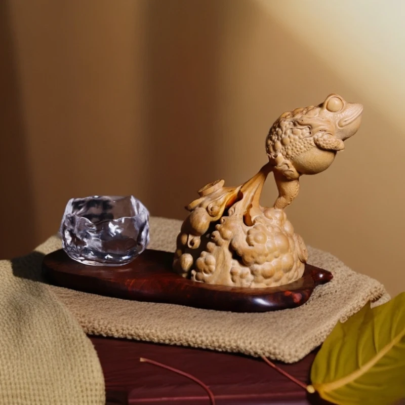 【已售】小叶黄杨木创意香炉案摆巜一鼓作气》木雕镂空雕刻摆件孤品