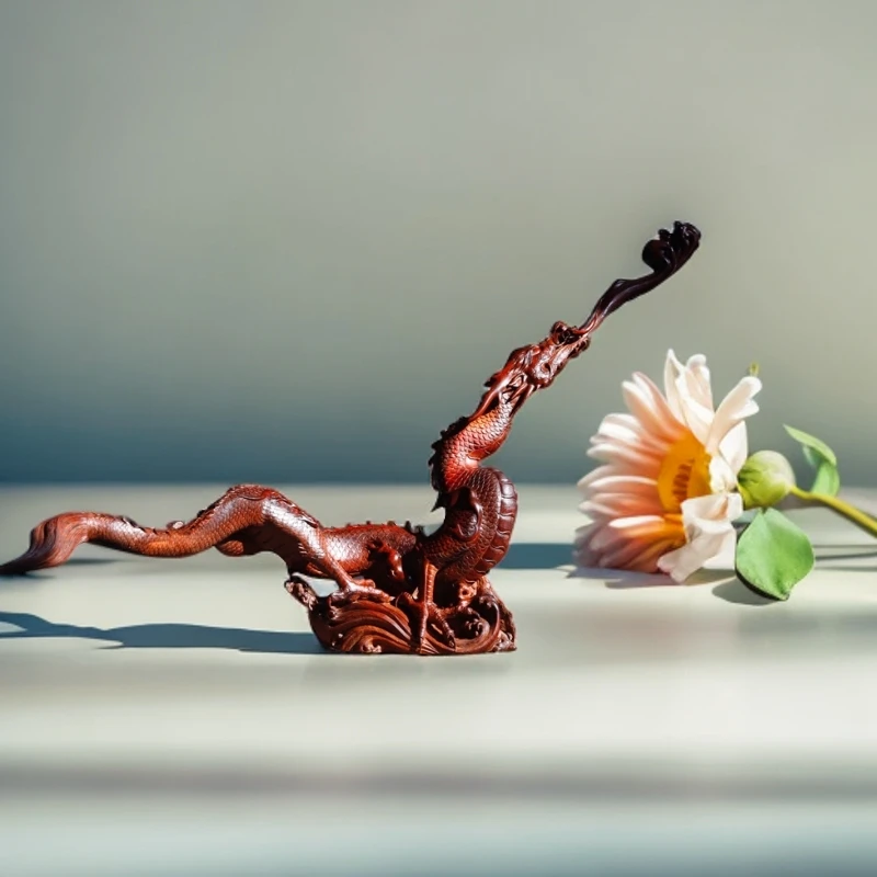 大红酸枝创意家居案摆《苍龙戏珠》手工木雕镂空雕刻摆件孤品