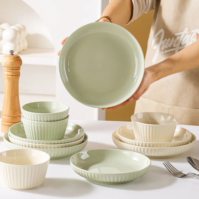 6个装菜盘子家用陶瓷新款圆盘子7英寸炒菜盘网红高颜值碟子餐盘