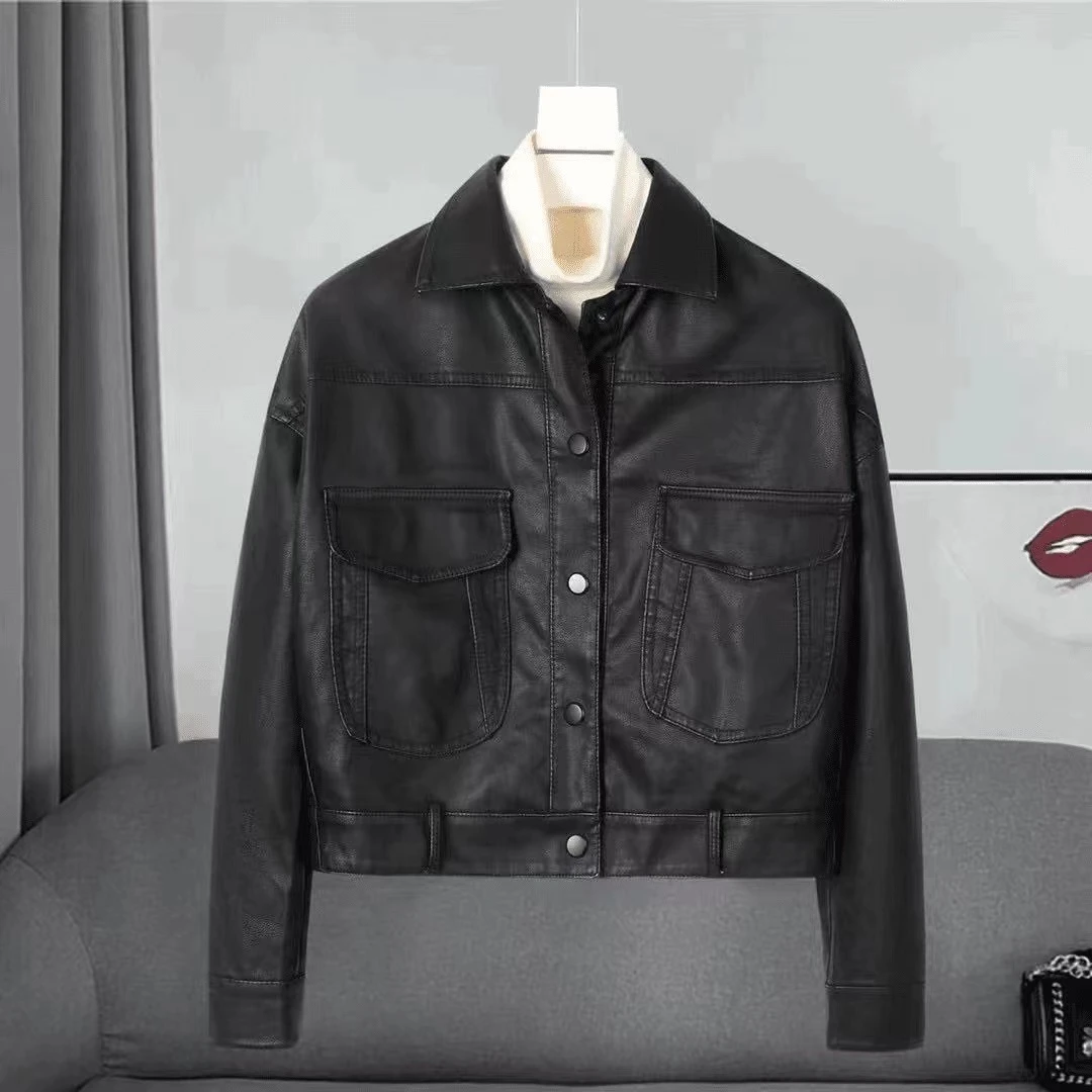 时尚百搭皮夹克外套