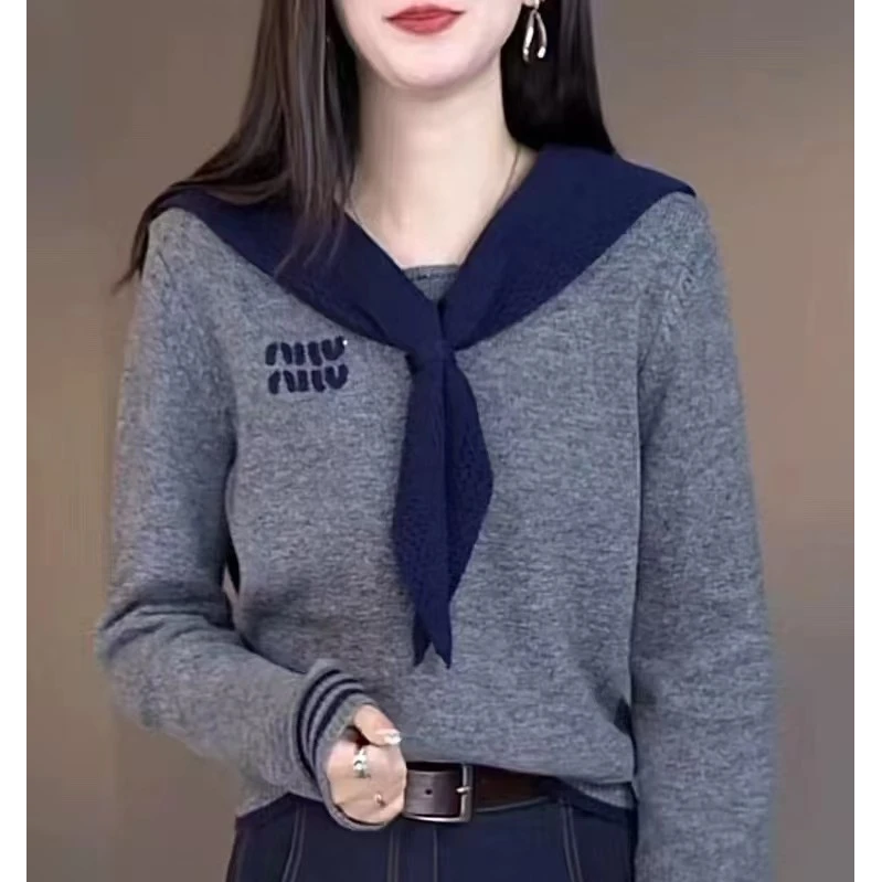 海军领假两件针织打底衫女秋冬2024新款上衣字母毛衣设计感