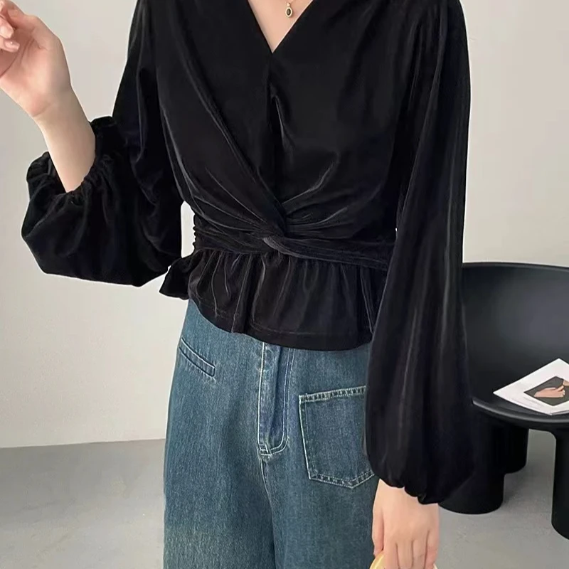 1059# 气质高级感显瘦百搭V领长袖上衣