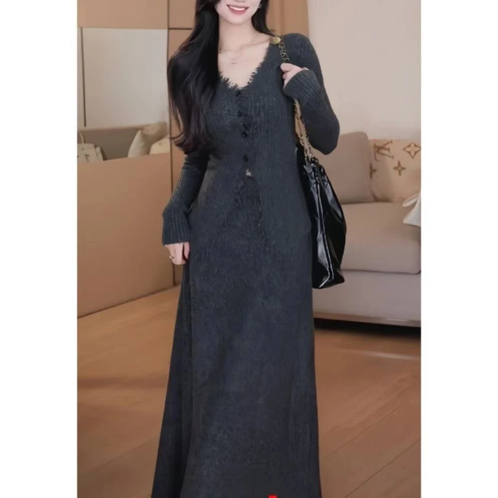 高级感V领毛边流苏上衣+高腰休闲半身裙