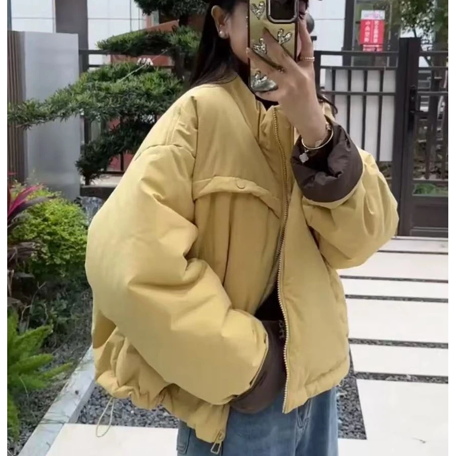 高级感短款撞色立领夹克外套棉服