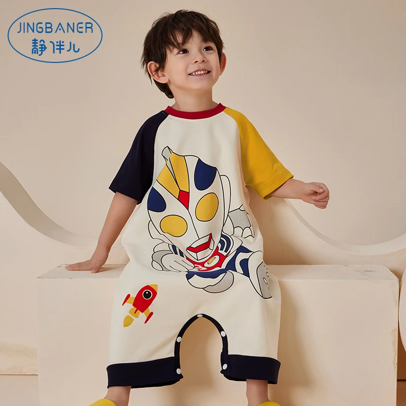 连体宝宝睡衣男童春秋季全纯棉中男孩夏季男宝睡袋薄款连身可外穿