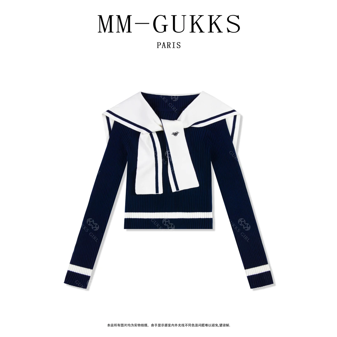 冯冯GUKKS『披肩领长袖』2024新款百搭时尚秋季针织上衣设计师款