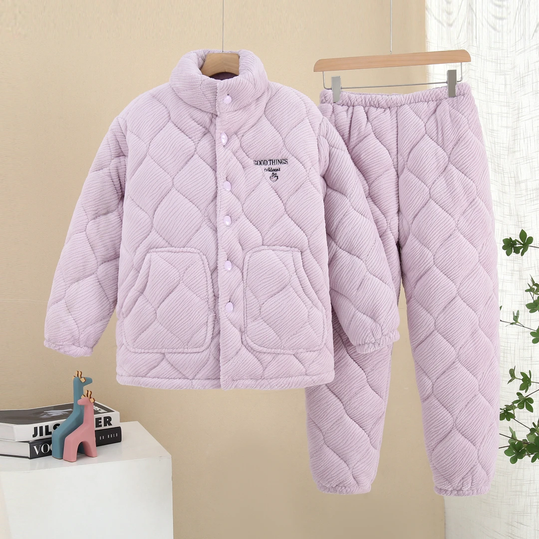 2024新款情侣款睡衣加绒加厚保暖秋冬季大码女士家居服套装男士