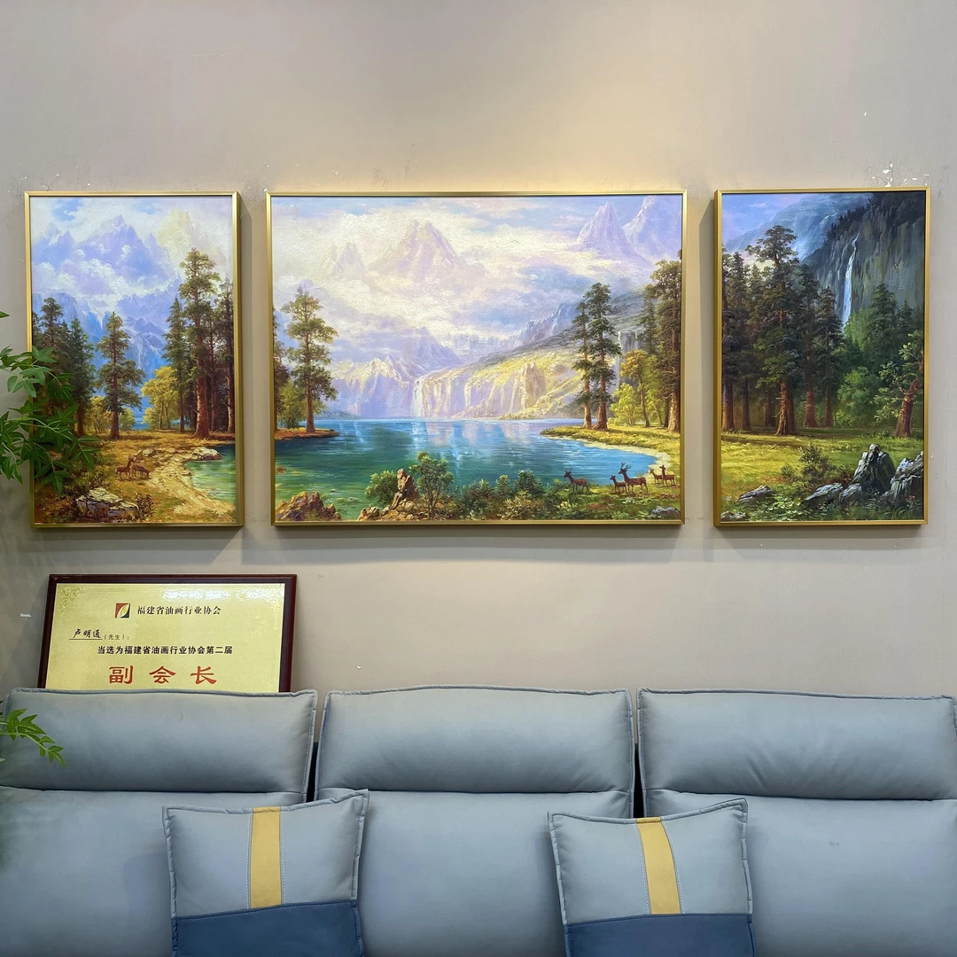 聚宝盆客厅装饰画复刻肌理油画山水风景挂画沙发背景墙三联画壁画