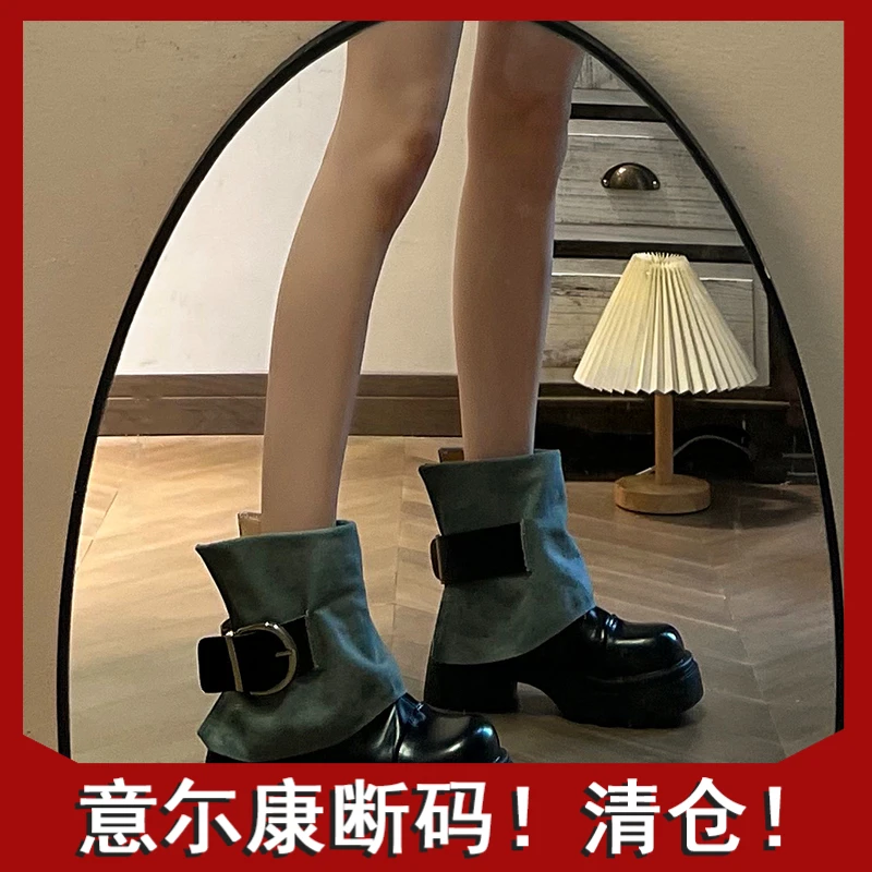 意尓康正品小众时尚百搭气质短靴女2023新款厚底秋季甜酷牛仔靴