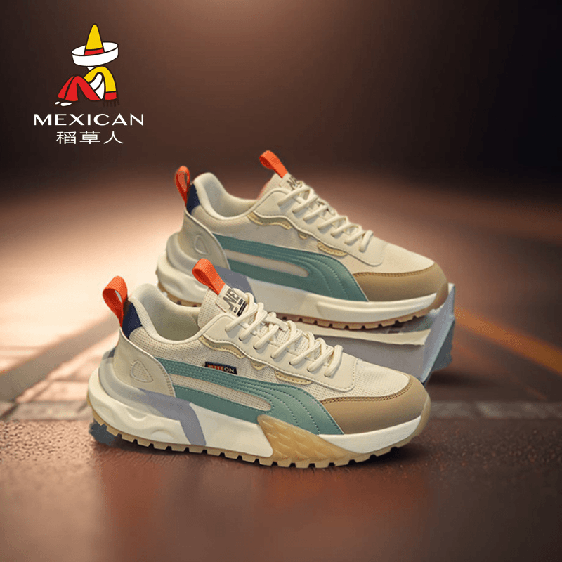 稻草人鞋子男款夏季透气网面鞋男士运动休闲鞋百搭厚底跑步老爹鞋