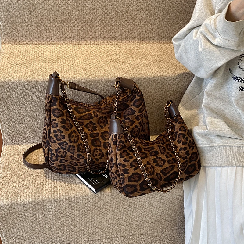 豹纹链条包包女秋冬季新款麂皮绒潮时尚百搭托特单肩包ins斜挎包