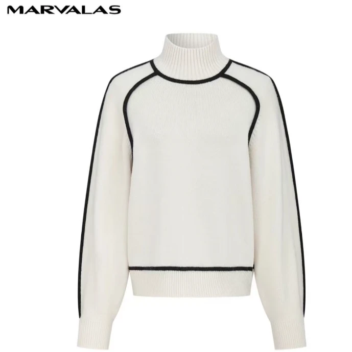 M733306899白色时尚百搭半高领圆领秋冬套头高领毛