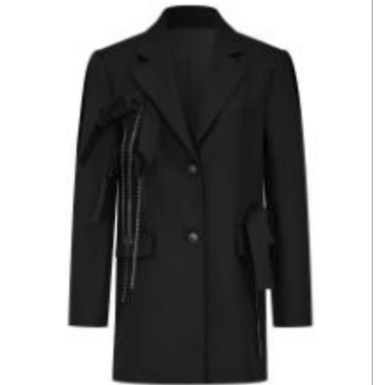 休闲黑色潮流毛呢中长款修身韩版秋冬西服Y423302573