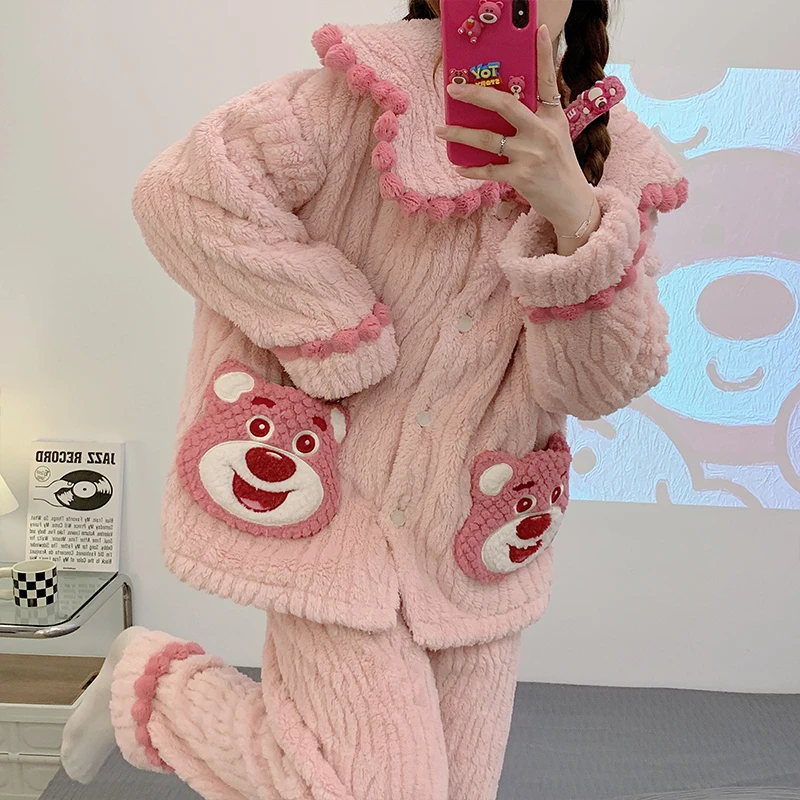 秋冬加厚绒长袖长裤可爱卡通女款睡衣家居服套装5868