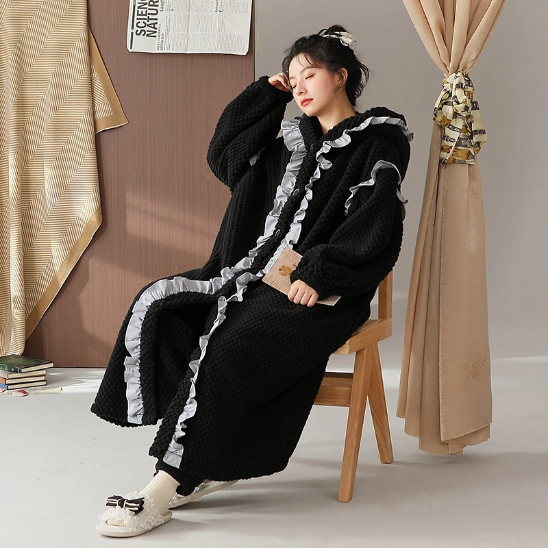 珊瑚绒睡裙女冬季睡衣2025年新款爆款睡袍长款加绒加厚浴袍家居服