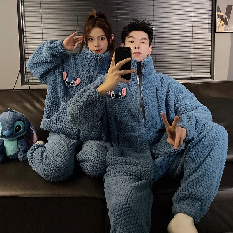 睡衣男士秋冬珊瑚绒2025年爆款加厚加绒高领拉链情侣家居服可外穿