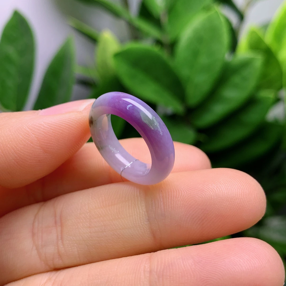 6-7圈口缅甸天然翡翠A货冰润紫罗兰戒指A729#
