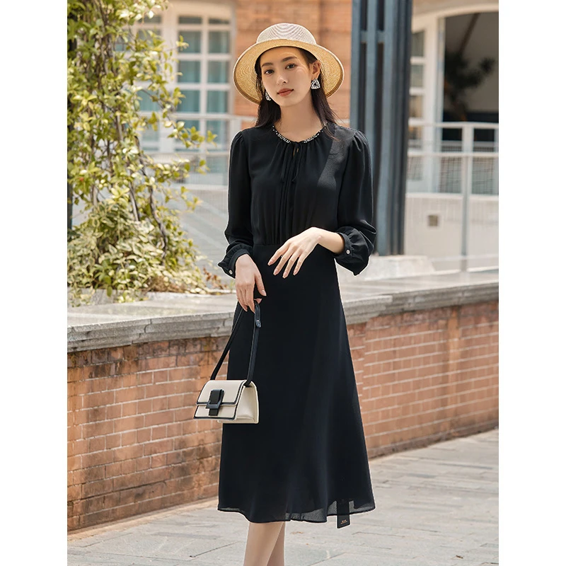 高诗婕秋季新款商场同款女士连衣裙气质小黑裙243461131-61