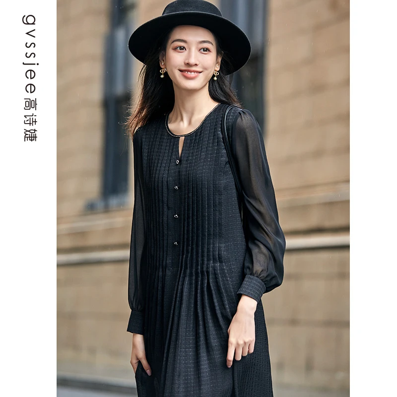 高诗婕秋季新款长袖黑色D243T60018-61
