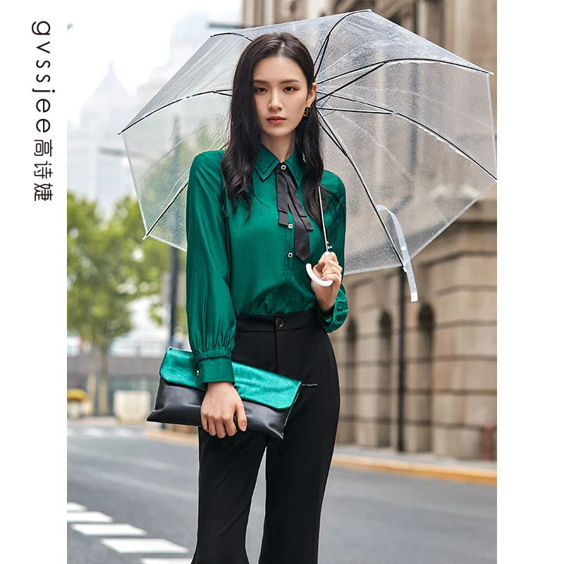 高诗婕新款商场同款女士撞色领结百搭衬衫243319111/243519111